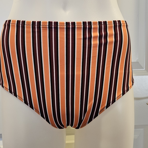 Daze Dayz SUNSET Orange Striped BIKINI SET Bralette High Waisted Bottom Medium - Picture 3 of 10